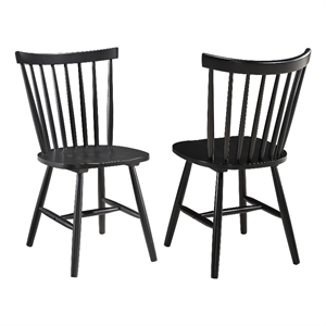 Pemberly Row Dining Side Chair Set of 2 Spindle Back in Black Asian Hardwood