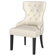 Pemberly Row Dining Side Chair Curved Barrel Design in Beige Fabric Black Wood
