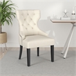 Pemberly Row Dining Side Chair Curved Barrel Design in Beige Fabric Black Wood