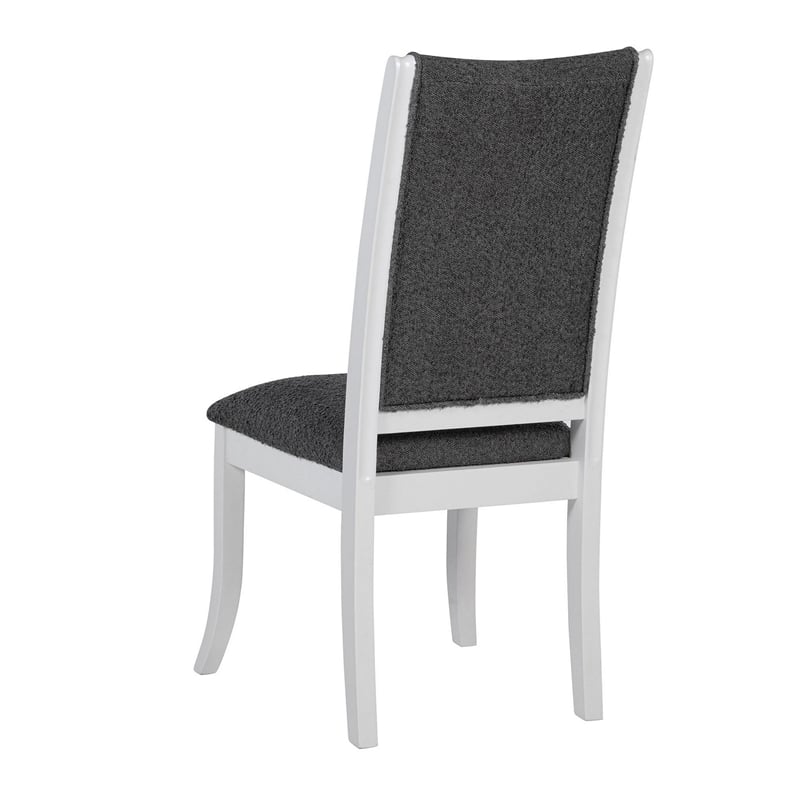 Pemberly Row Dining Side Chair Set of 2 Flared Legs in White Wood Gray Fabric