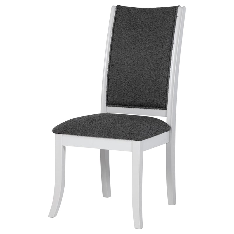 Pemberly Row Dining Side Chair Set of 2 Flared Legs in White Wood Gray Fabric