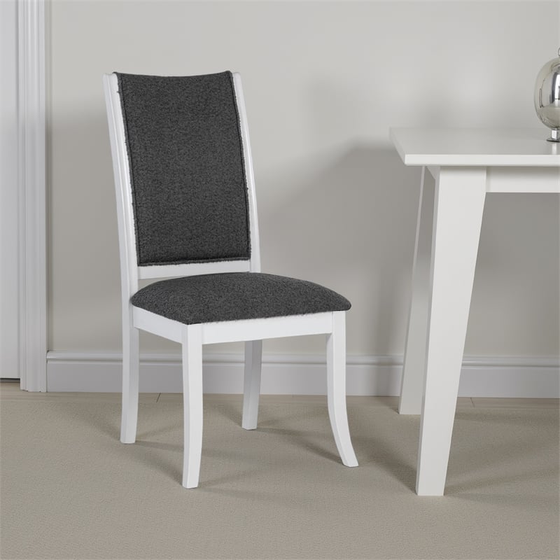 Pemberly Row Dining Side Chair Set of 2 Flared Legs in White Wood Gray Fabric