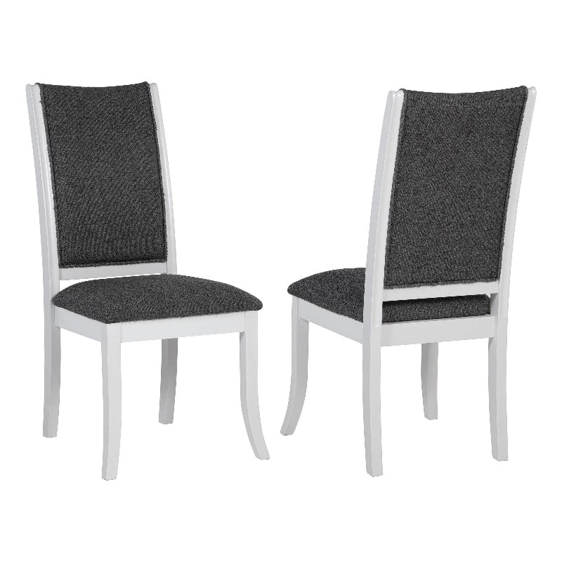 Pemberly Row Dining Side Chair Set of 2 Flared Legs in White Wood Gray Fabric