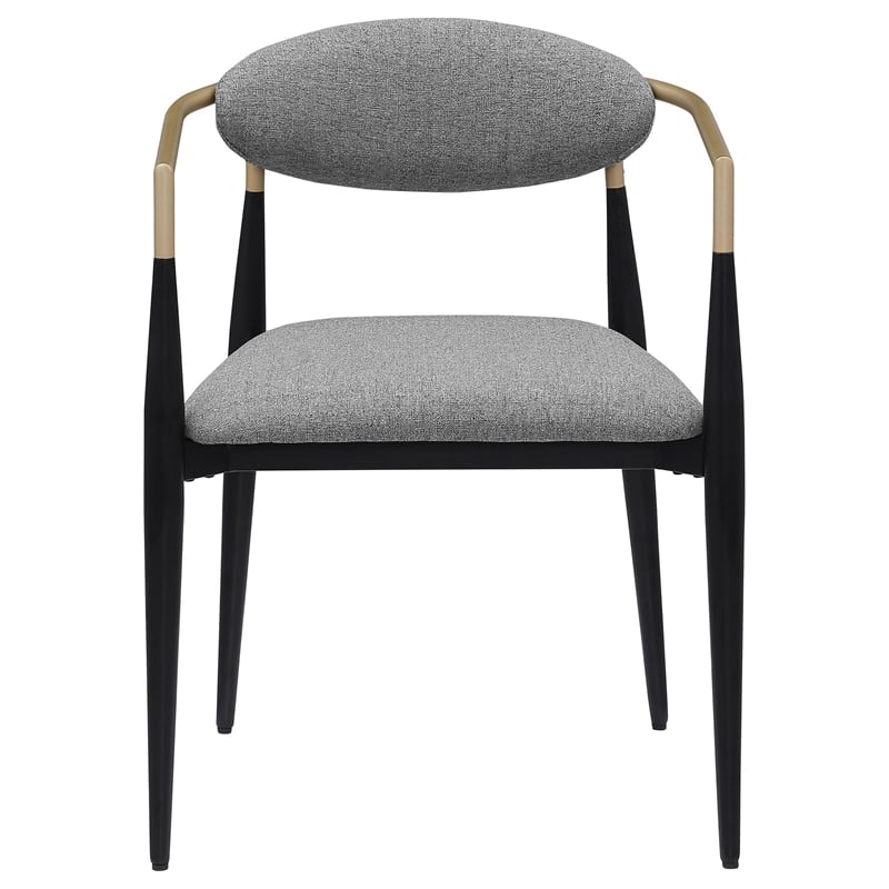 Pemberly Row Dining Armchair Set of 2 Modern Gray Fabric Sleek Black Metal