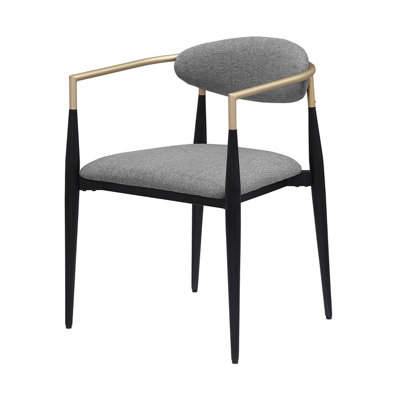 Pemberly Row Dining Armchair Set of 2 Modern Gray Fabric Sleek Black Metal