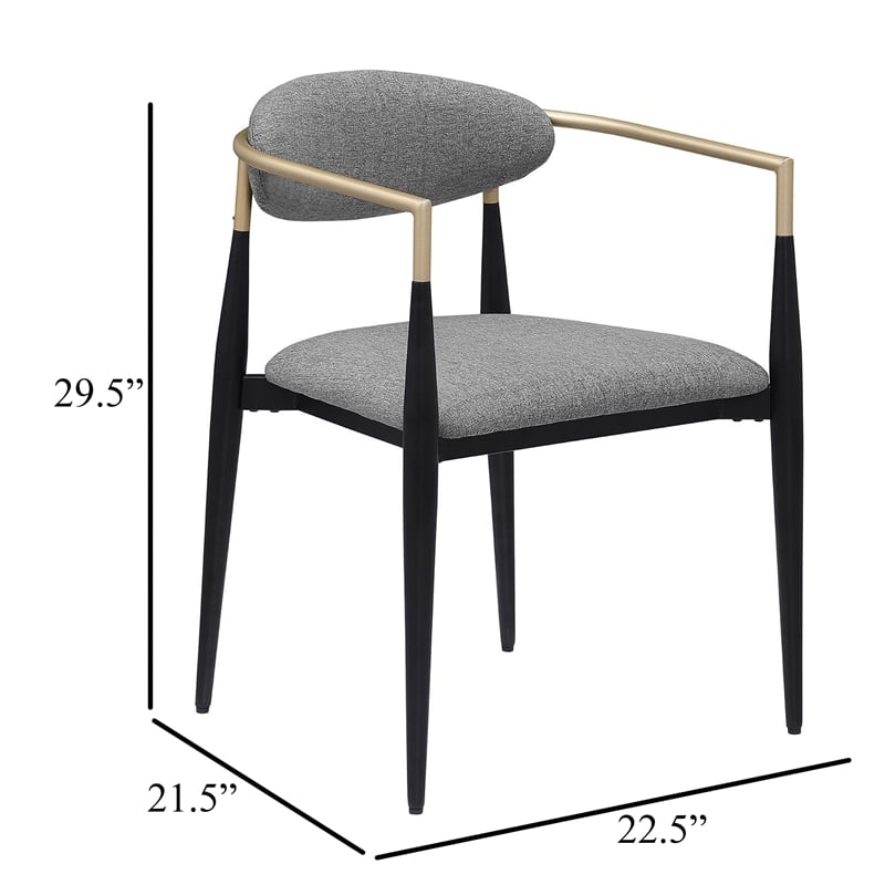 Pemberly Row Dining Armchair Set of 2 Modern Gray Fabric Sleek Black Metal
