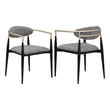 Pemberly Row Dining Armchair Set of 2 Modern Gray Fabric Sleek Black Metal
