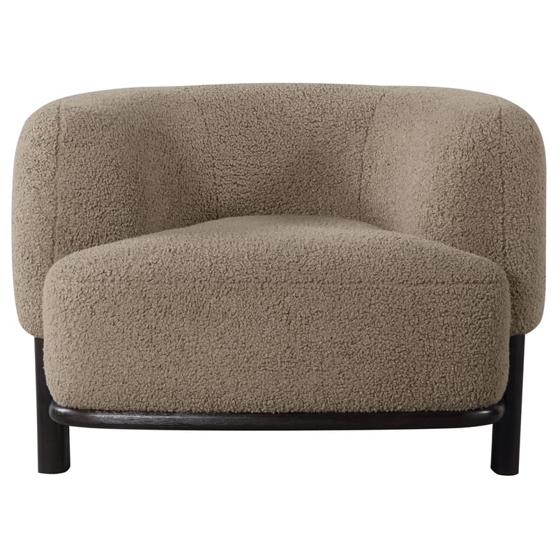 Pemberly Row Accent Chair Soft Cushioned Barrel Back in Brown Black Wood