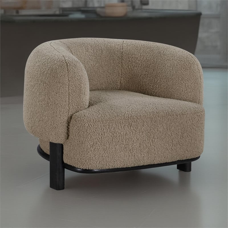 Pemberly Row Accent Chair Soft Cushioned Barrel Back in Brown Black Wood