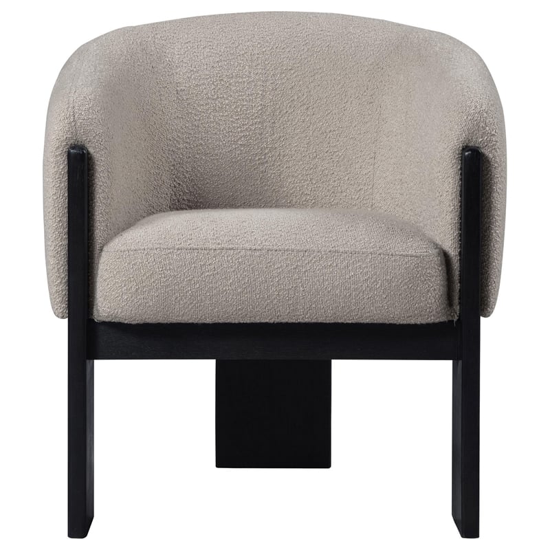 Pemberly Row Accent Chair Modern Plush Beige Boucle Barrel Back Black Wood