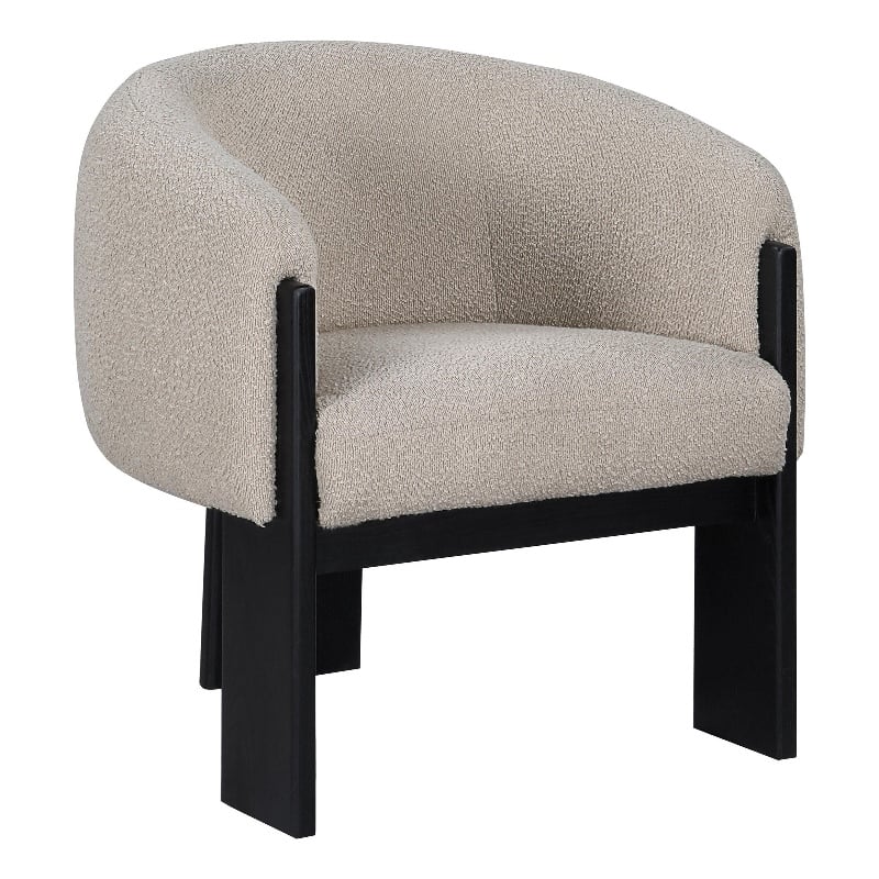 Pemberly Row Accent Chair Modern Plush Beige Boucle Barrel Back Black Wood