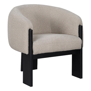 Pemberly Row Accent Chair Modern Plush Beige Boucle Barrel Back Black Wood