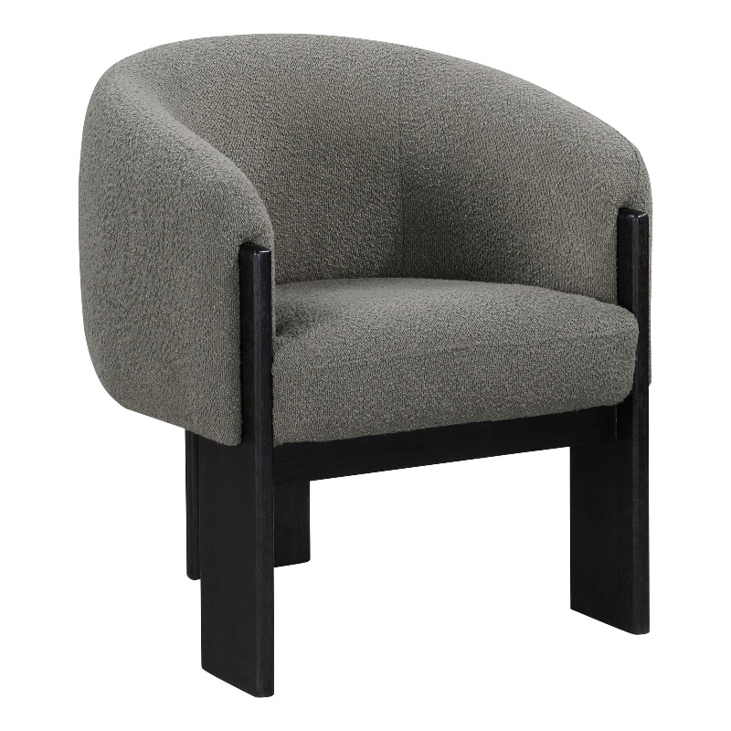 Pemberly Row Accent Chair Modern Plush Gray Boucle Barrel Back Black Wood
