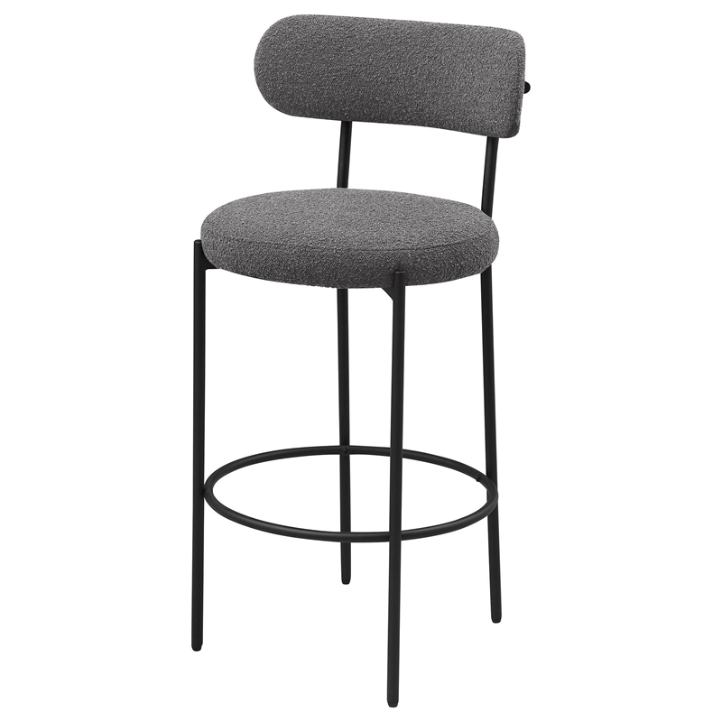 Pemberly Row 30 Inch Bar Chair Set of 2 in Gray Boucle Fabric Black Metal