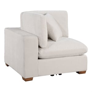 Pemberly Row Modular Corner Sofa Chair Brown Tapered Legs in Ivory White Fabric