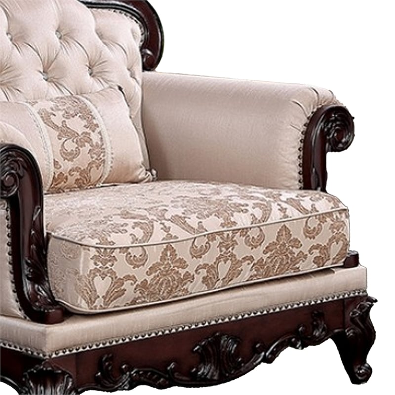Pemberly Row Accent Chair Tufted Jacquard Pattern Carved in Dark Cherry Brown
