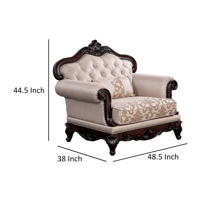 Pemberly Row Accent Chair Tufted Jacquard Pattern Carved in Dark Cherry Brown