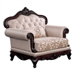 Pemberly Row Accent Chair Tufted Jacquard Pattern Carved in Dark Cherry Brown
