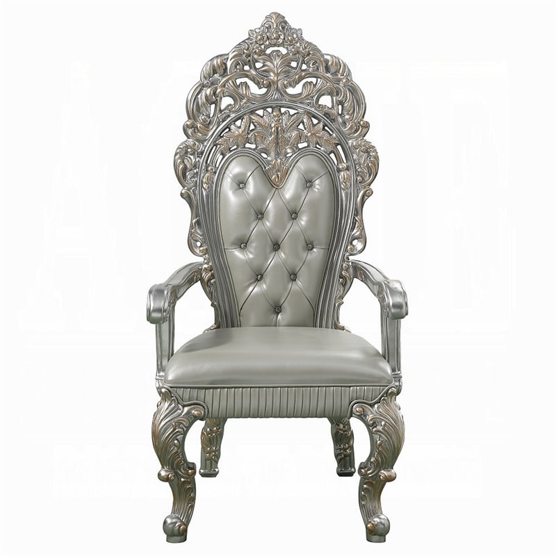 Pemberly Row Dining Armchair Set of 2 in Beige Faux Leather Champagne Finish