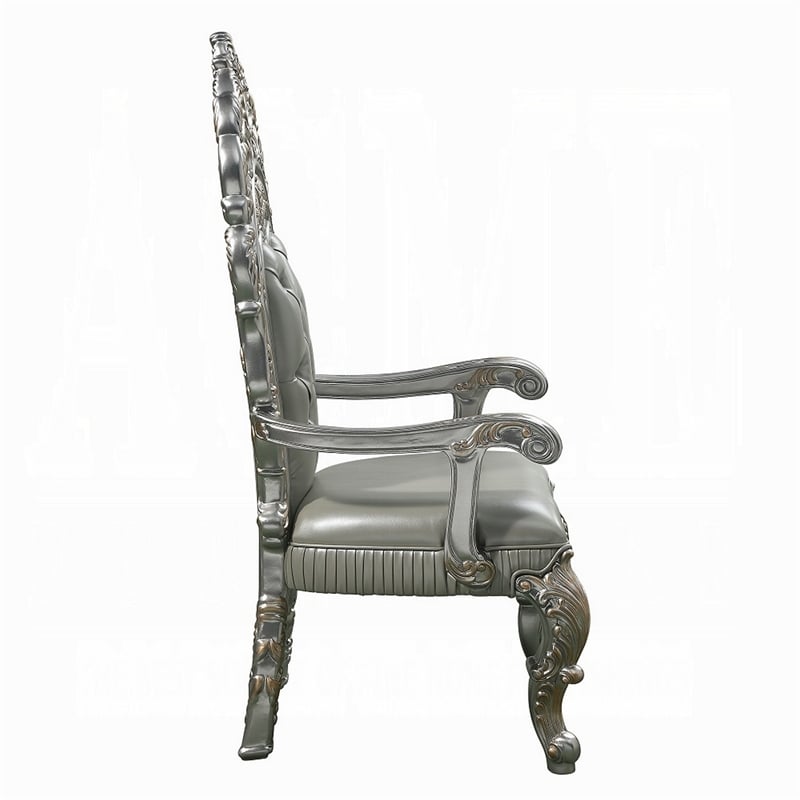 Pemberly Row Dining Armchair Set of 2 in Beige Faux Leather Champagne Finish