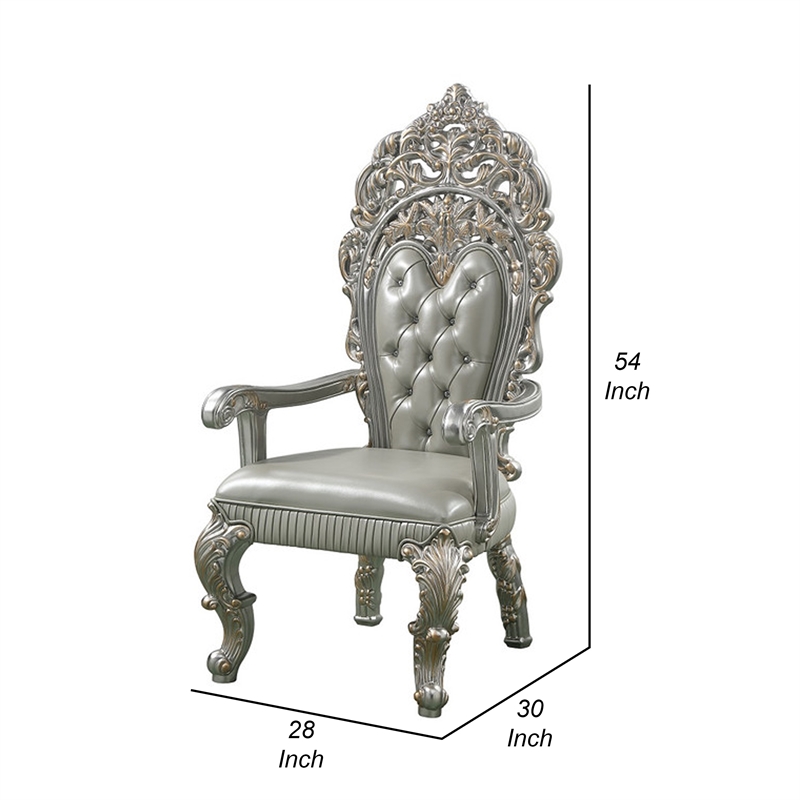 Pemberly Row Dining Armchair Set of 2 in Beige Faux Leather Champagne Finish