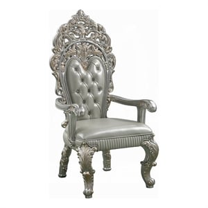 Pemberly Row Dining Armchair Set of 2 in Beige Faux Leather Champagne Finish