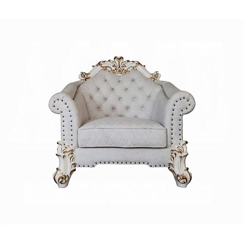Pemberly Row Accent Chair 2 Pillows Tufted Ivory Antique Pearl White