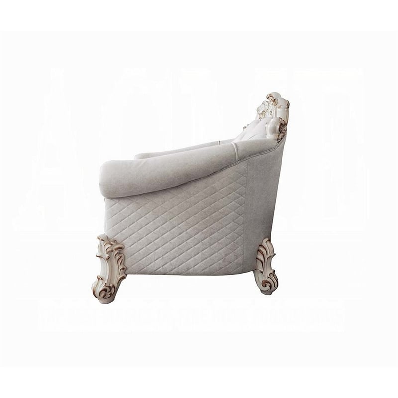 Pemberly Row Accent Chair 2 Pillows Tufted Ivory Antique Pearl White