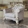Pemberly Row Accent Chair 2 Pillows Tufted Ivory Antique Pearl White