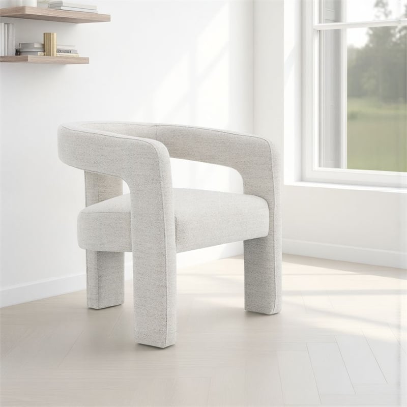 Pemberly Row Side Dining Chair Set of 2 Textured Off White Boucle Curved Back