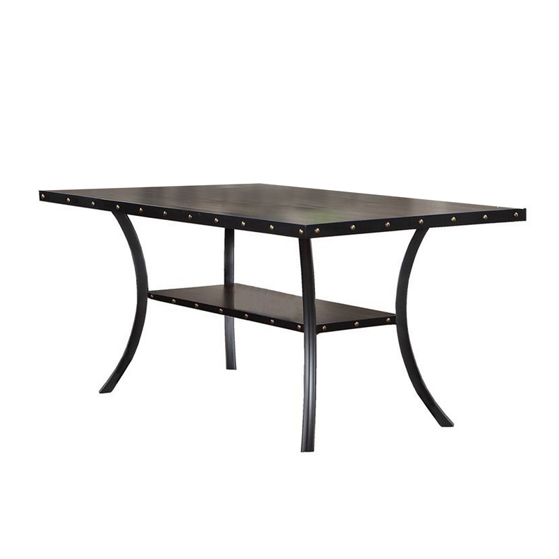 Pemberly Row 66 Inch Dining Table Rectangular Nailhead Trim Black Wood Finish