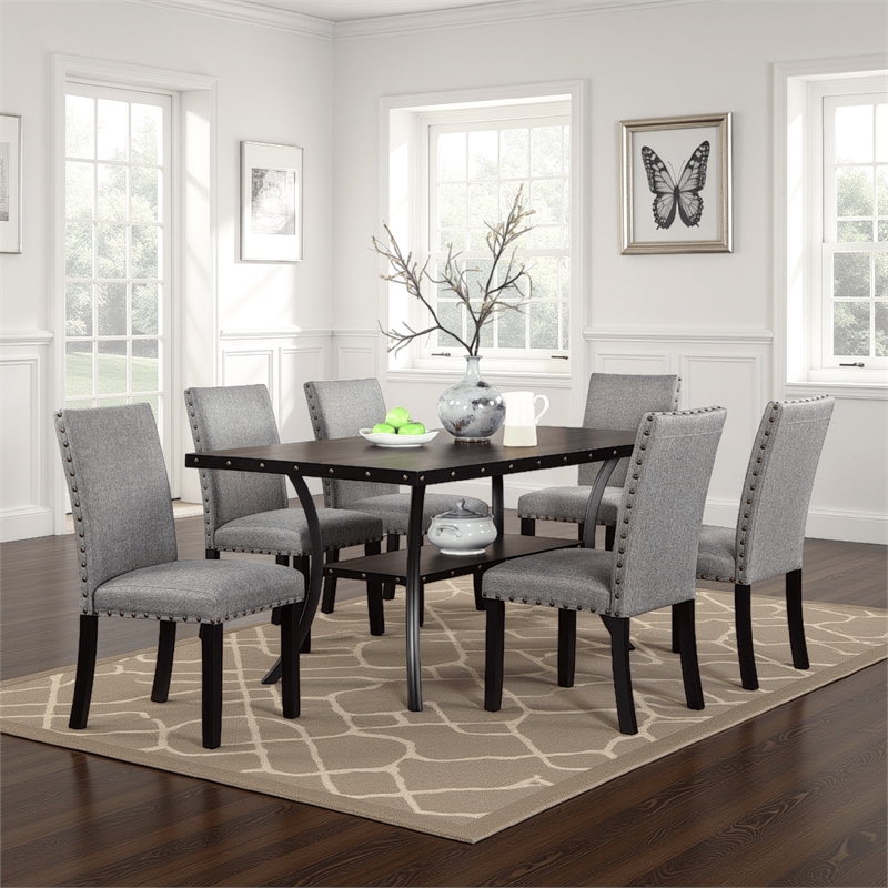 Pemberly Row 66 Inch Dining Table Rectangular Nailhead Trim Black Wood Finish