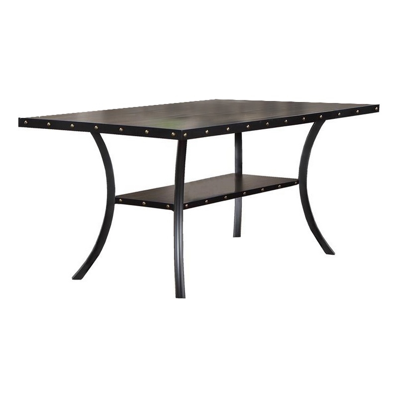 Pemberly Row 66 Inch Dining Table Rectangular Nailhead Trim Black Wood Finish