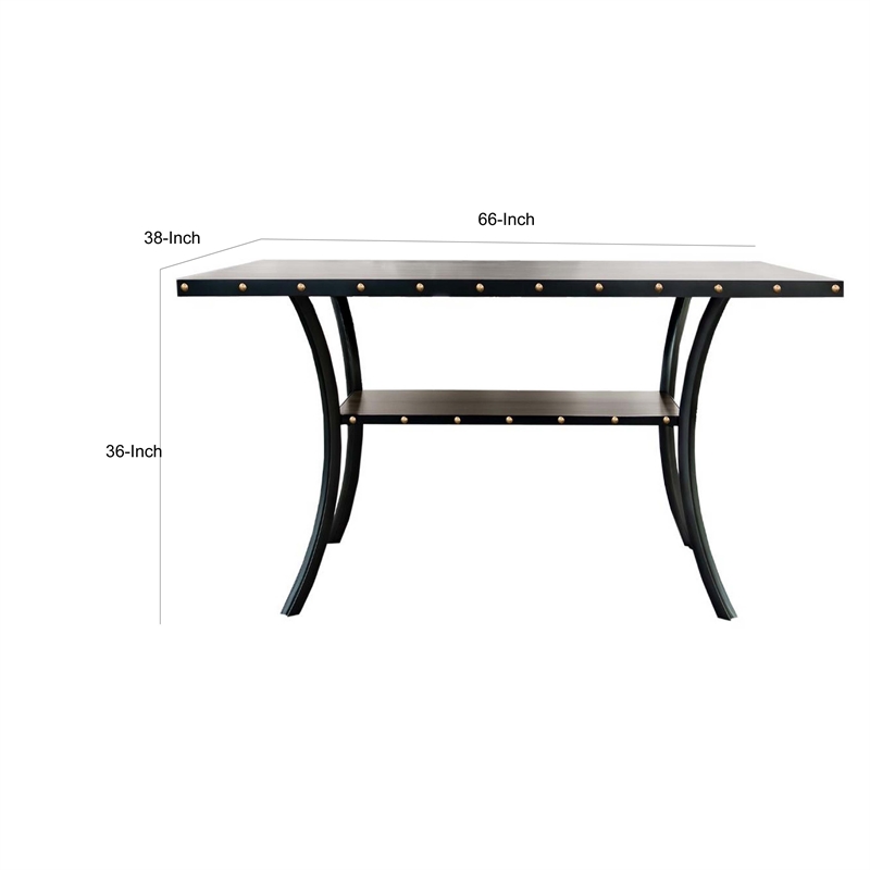 Pemberly Row 38 Inch Counter Height Table Rectangular Nailhead Trim Black Wood