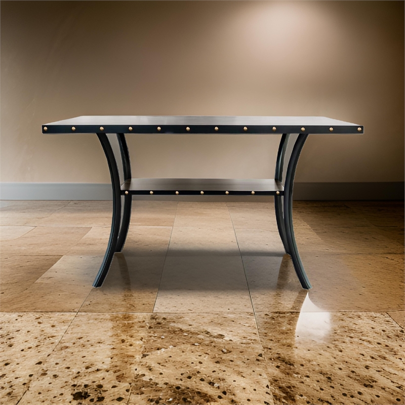 Pemberly Row 38 Inch Counter Height Table Rectangular Nailhead Trim Black Wood