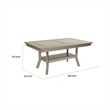 Pemberly Row 66 Inch Dining Table Glass Top Lower Shelf in Beige Rubberwood