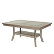 Pemberly Row 66 Inch Dining Table Glass Top Lower Shelf in Beige Rubberwood