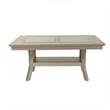 Pemberly Row 66 Inch Dining Table Glass Top Lower Shelf in Beige Rubberwood