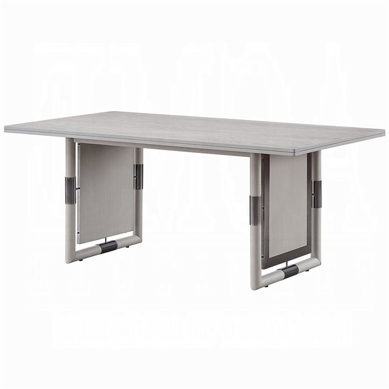 Pemberly Row 72 Inch Dining Table Rectangular Top with Panel Legs Natural Gray