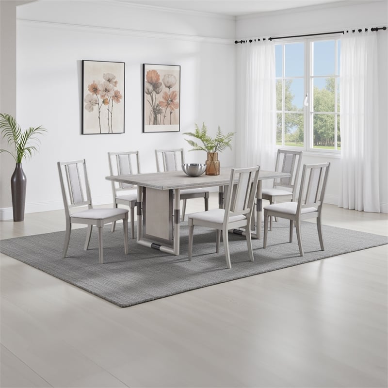 Pemberly Row 72 Inch Dining Table Rectangular Top with Panel Legs Natural Gray