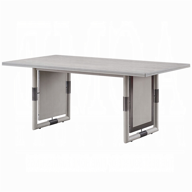 Pemberly Row 72 Inch Dining Table Rectangular Top with Panel Legs Natural Gray
