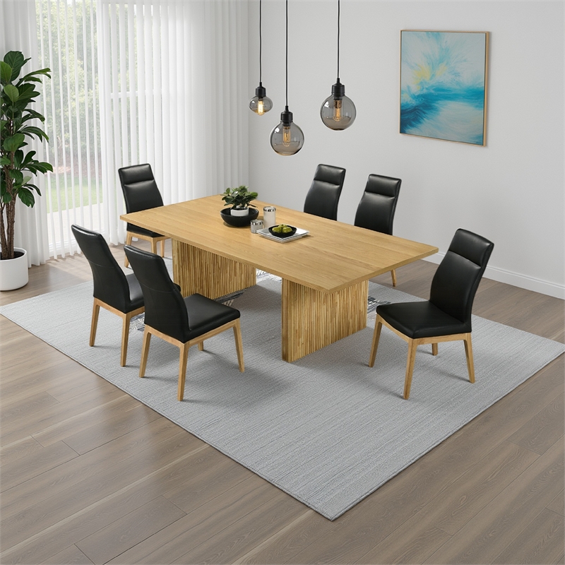 Pemberly Row 94 Inch Rectangle Dining Table Dual Pedestal Base Natural Brown