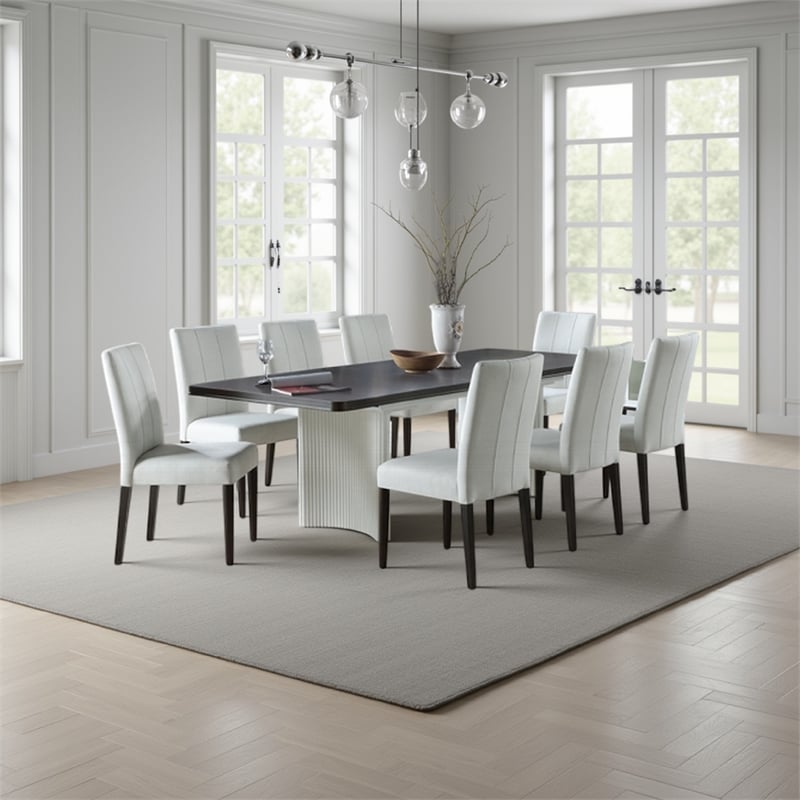 Pemberly Row 78 to 96 Inch Extendable Dining Table Double Pedestal Brown White