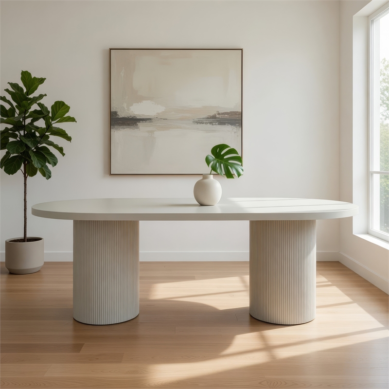 Pemberly Row 87 Inch Oval Dining Table Double Pedestal Base in Bone White