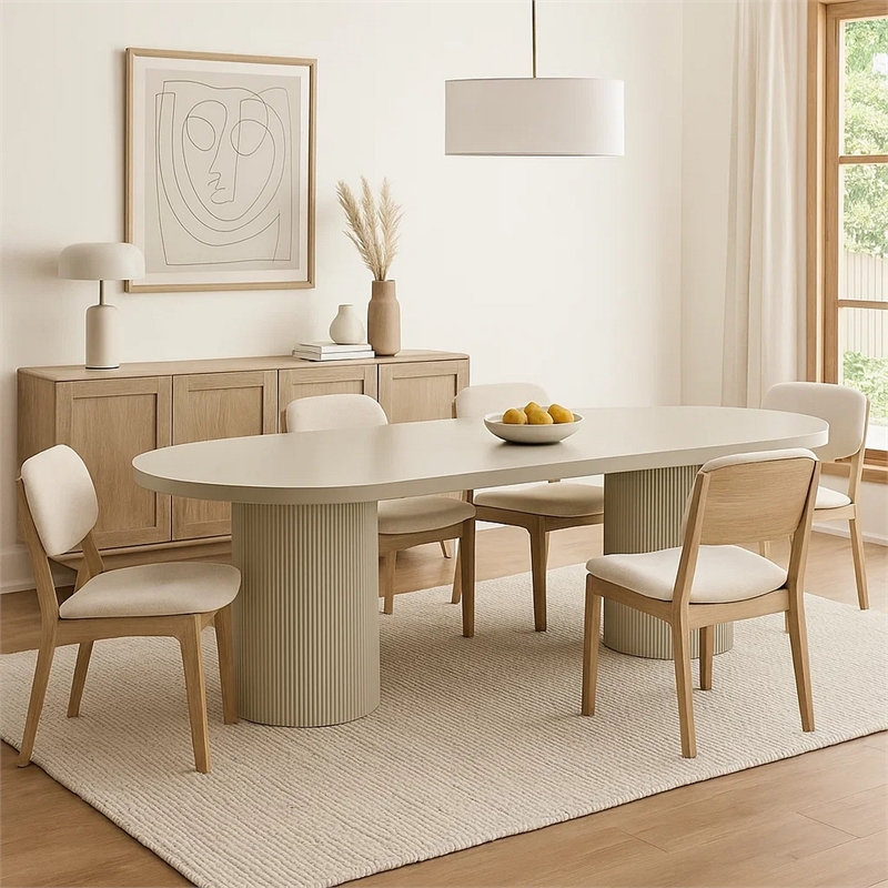 Pemberly Row 87 Inch Oval Dining Table Double Pedestal Base in Bone White