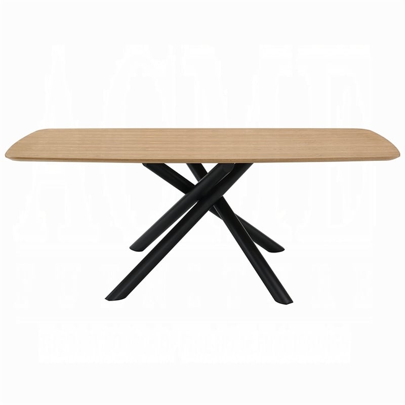 Pemberly Row 79 Inch Dining Table Rectangular Natural Brown Top Black Metal