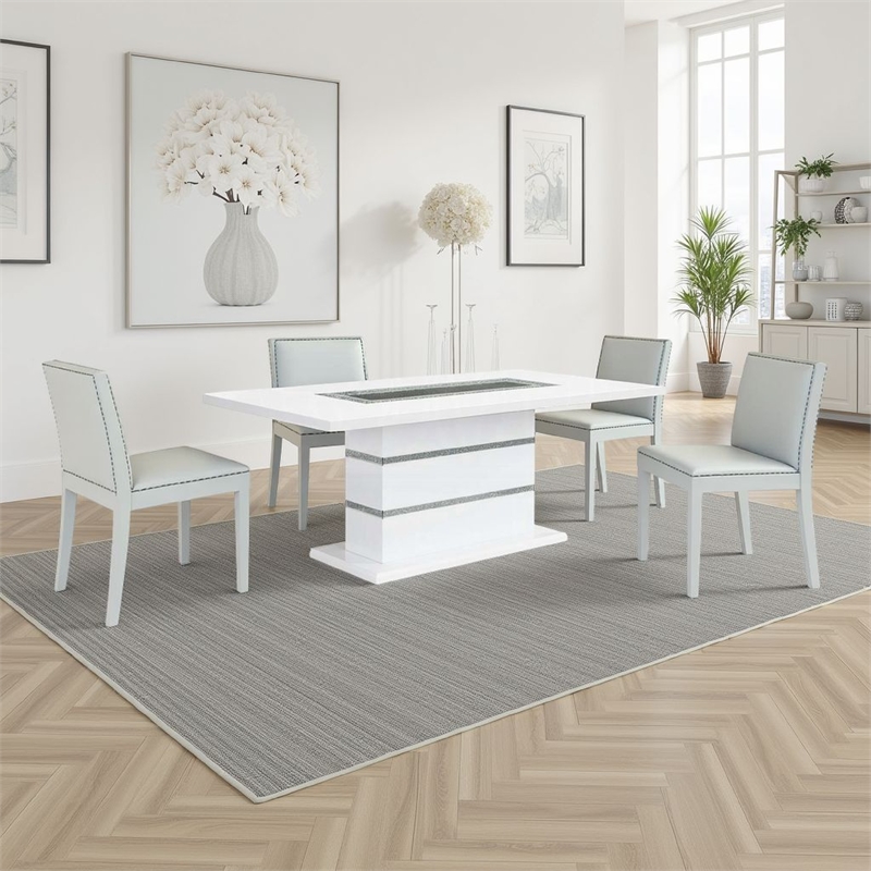 Pemberly Row 79 Inch Dining Table Rectangular Top White Gray Pedestal Base