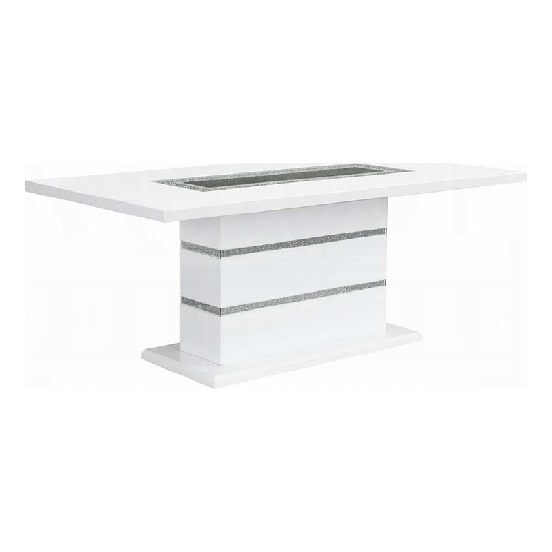 Pemberly Row 79 Inch Dining Table Rectangular Top White Gray Pedestal Base