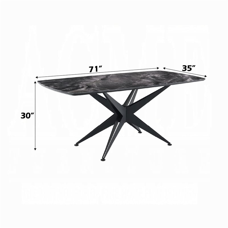 Pemberly Row 71 Inch Dining Table Crystal Glass Top Black Geometric Base