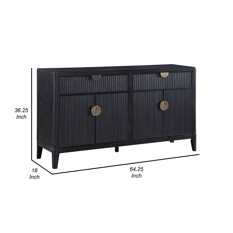 Pemberly Row 64 Inch Sideboard Buffet Console 2 Drawers 2 Cabinets Black